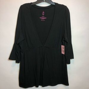 Torrid Deep V Black Layering Bell Sleeve Tunic 1X